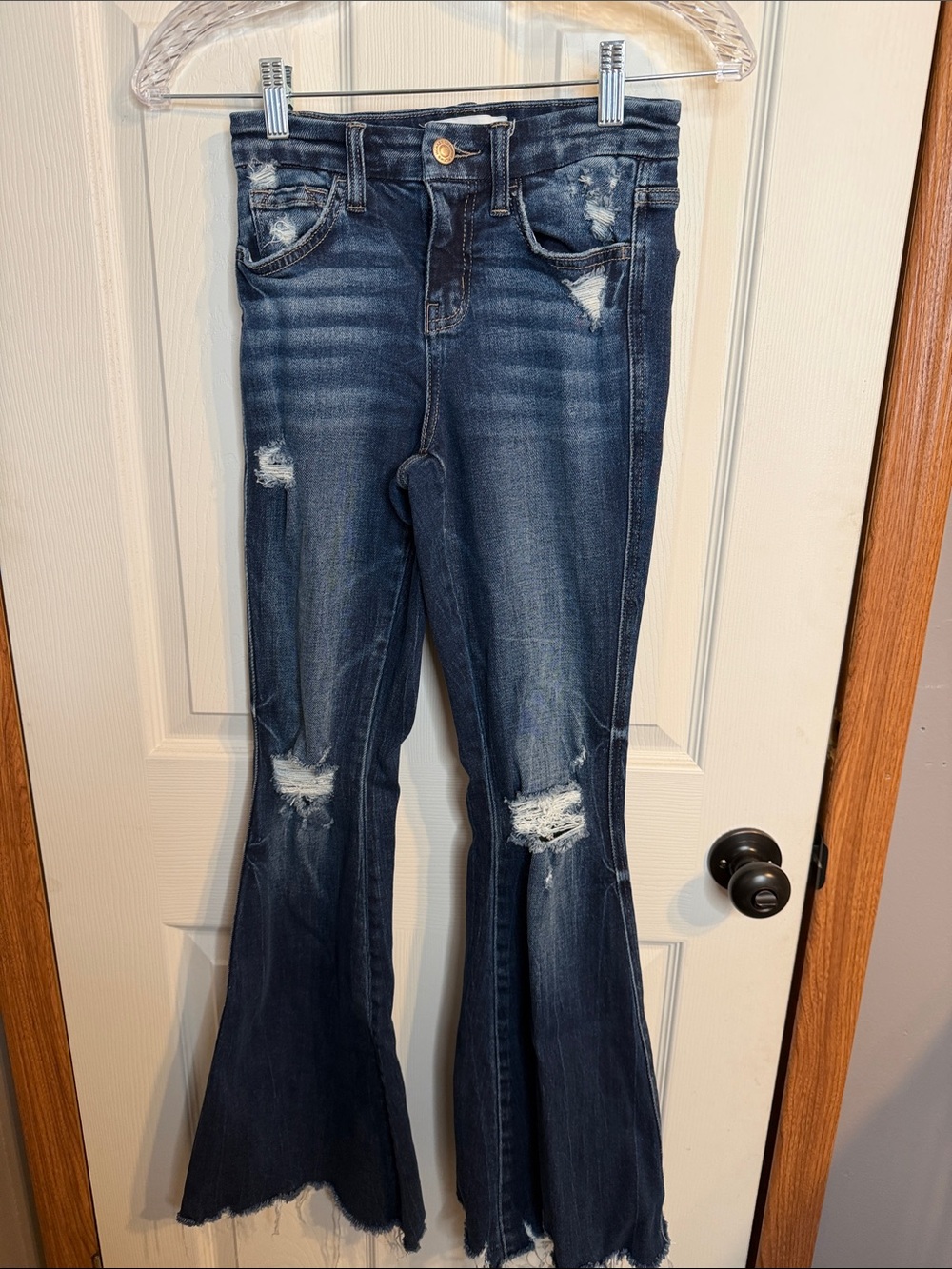 Flying Monkey Distressed Dark Blue Flare Jeans